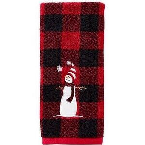 Christmas Winter Snowman Hand Towels Embroidered Buffalo Plaid Set of 2
